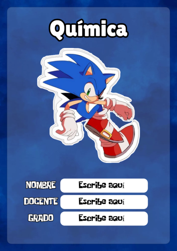 Portada de Sonic de Química para cuaderno colorida y creativa - creación especial de Mini Canva