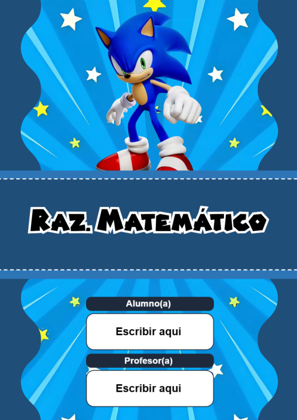Portada de Sonic de Raz. Matemático para cuaderno con estilo infantil - versión premium para imprimir