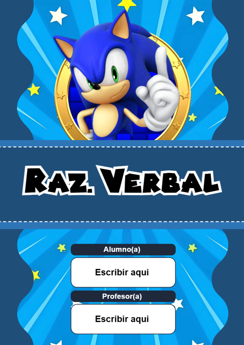 Portada de Sonic de Raz. Verbal Editable para Imprimir Gratis