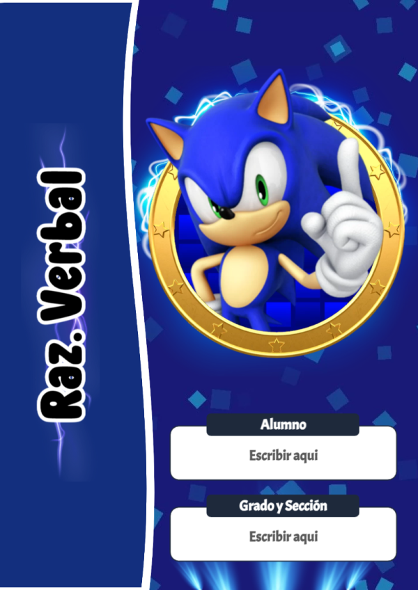 Portada de Sonic de Raz. Verbal para cuaderno en formato A4 - para personalizar tus materias
