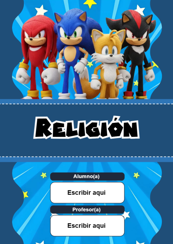 Portada de Sonic de Religión para cuaderno para clases - ideal para cuadernos de espiral