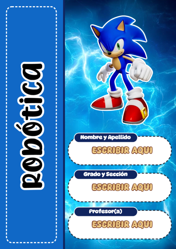 Portada de Sonic de Robótica para cuaderno para niños de primaria - creación especial de Mini Canva