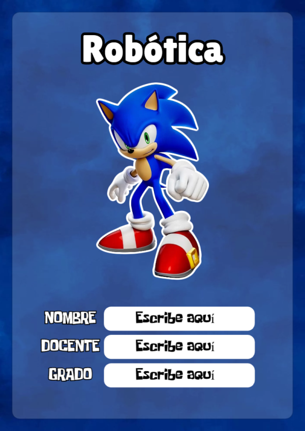 Portada de Sonic de Robótica para cuaderno decorativa y bonita - para personalizar tus materias