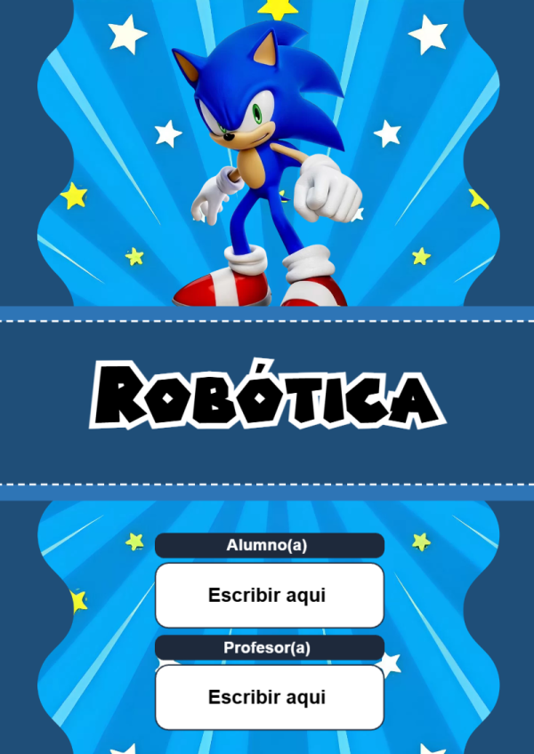 Portada de Sonic de Robótica para cuaderno escolar para imprimir gratis - ideal para el nuevo año escolar