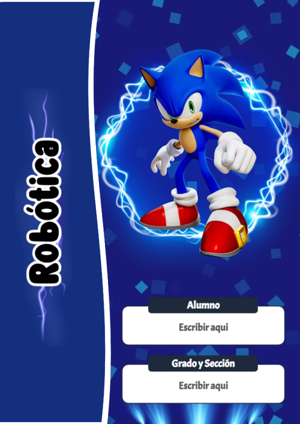 Portada de Sonic de Robótica para cuaderno escolar para imprimir gratis - formato digital listo para usar