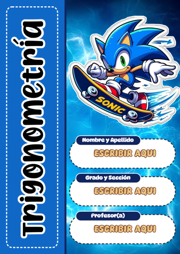 Portada de Sonic de Trigonometría para cuaderno en formato A4 - disponible para descarga gratuita