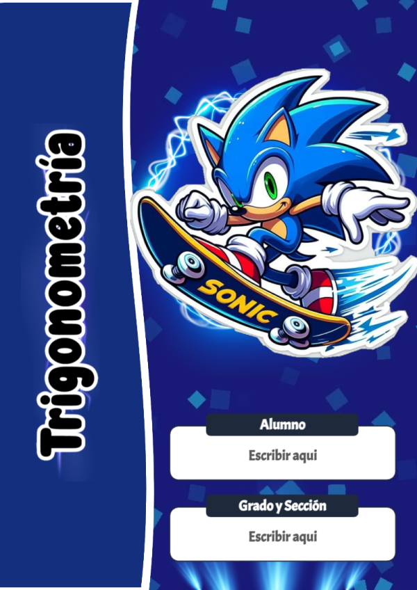 Portada de Sonic de Trigonometría para cuaderno para primaria - versión premium para imprimir