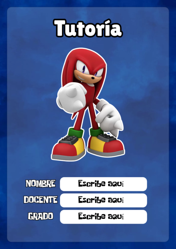 Portada de Sonic de Tutoría para cuaderno escolar para imprimir gratis - ideal para cuadernos de espiral