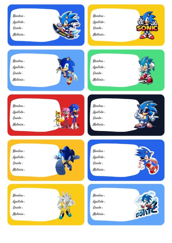 Etiquetas de SONIC para primaria y preescolar - con colores vivos y llamativos