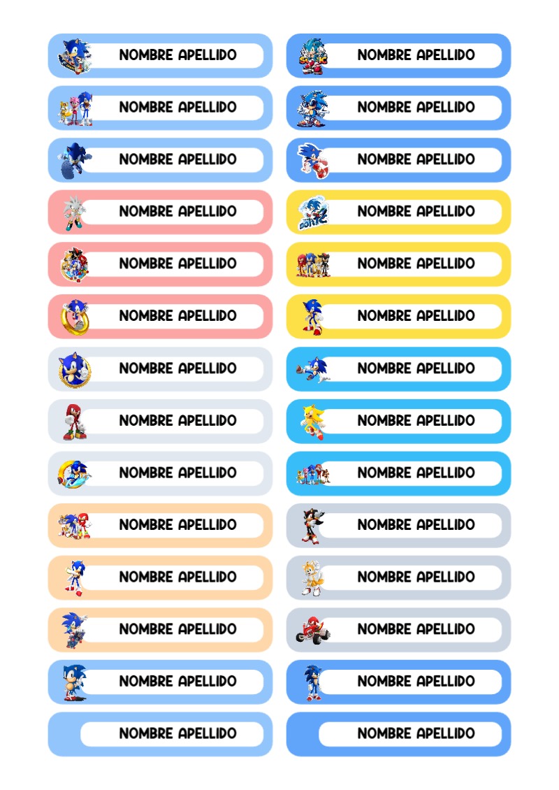 Etiquetas bonitas de SONIC para el nuevo año escolar - ideal para el nuevo año escolar