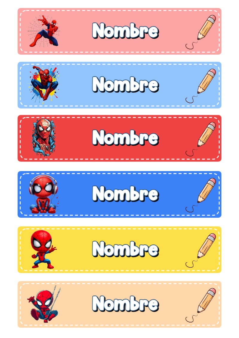 Etiquetas de Spider-Man Hombre Araña para cuadernos y útiles escolares - ideal para cuadernos de espiral