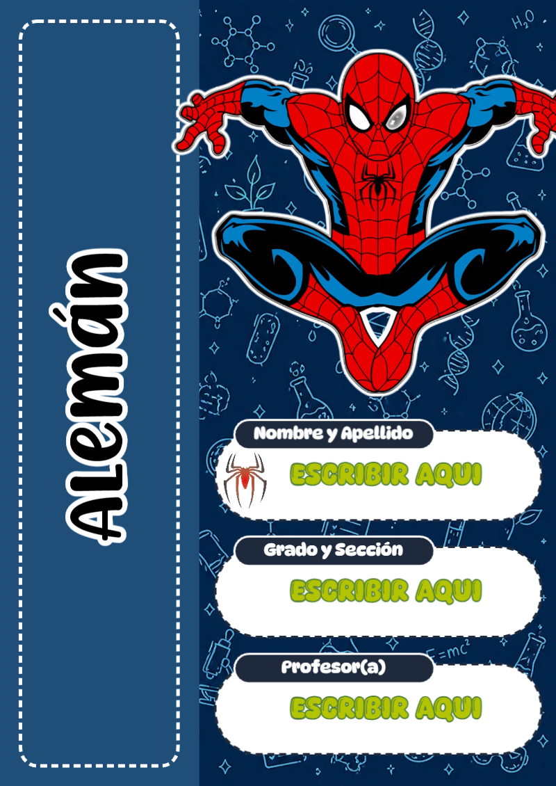 Portada de Spiderman de Alemán para cuaderno para niños de primaria - para personalizar tus materias