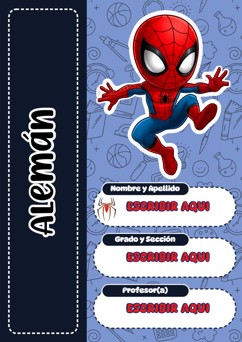 Portada de Spiderman de Alemán para cuaderno con estilo creativo - formato digital listo para usar