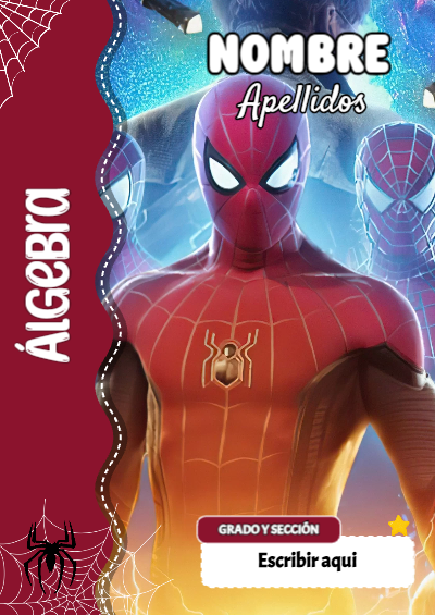 Portada de Spiderman de Álgebra para cuaderno con diseño escolar - diseño escolar moderno