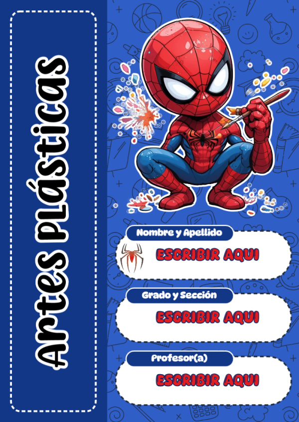 Portada de Spiderman de Artes Plásticas para cuaderno en tamaño A4 - para el regreso a clases