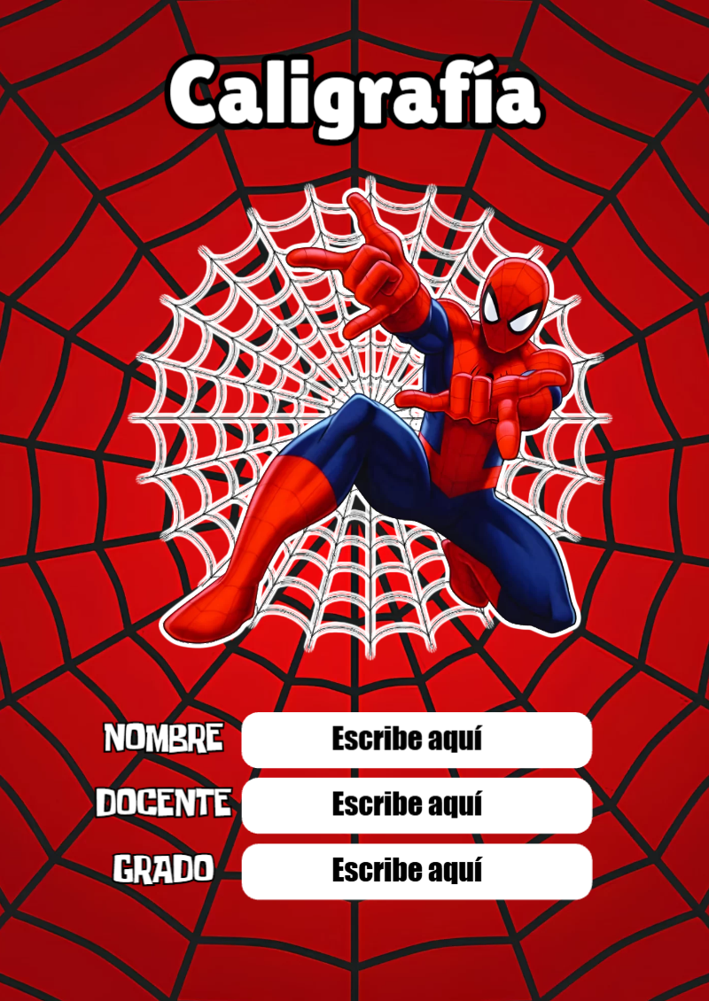 Portada de Spiderman de Caligrafía Editable para Imprimir Gratis