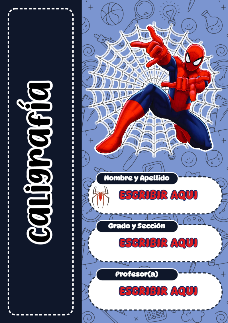 Portada de Spiderman de Caligrafía Editable para Imprimir Gratis