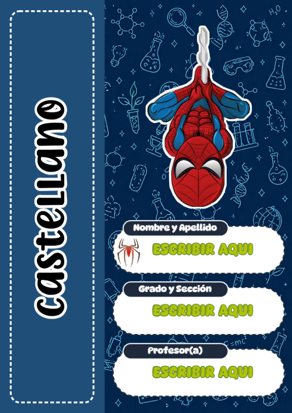 Portada de Spiderman de Castellano para cuaderno para niños de primaria - diseño escolar moderno