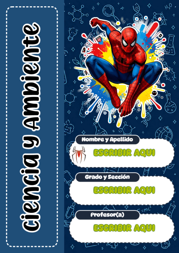 Portada de Spiderman de Ciencia y Ambiente para cuaderno con estilo infantil - para personalizar tus materias