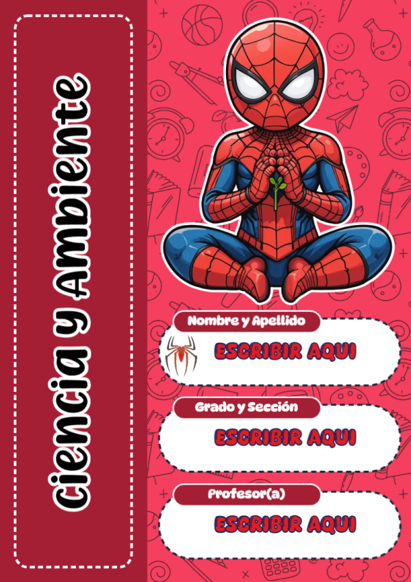 Portada de Spiderman de Ciencia y Ambiente para cuaderno escolar para imprimir gratis - para personalizar tus materias