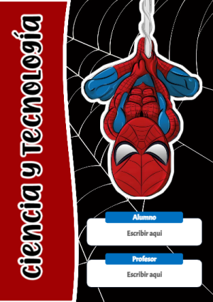 Portada de Spiderman de Ciencia y Tecnología para cuaderno con diseño bonito - con colores vivos y llamativos