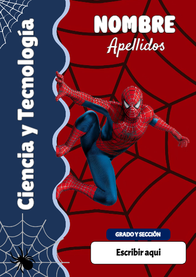 Portada de Spiderman de Ciencia y Tecnología para cuaderno para niños de primaria - versión premium para imprimir