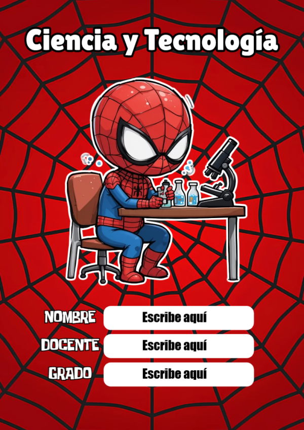 Portada de Spiderman de Ciencia y Tecnología para cuaderno para primaria - para todas las edades y grados