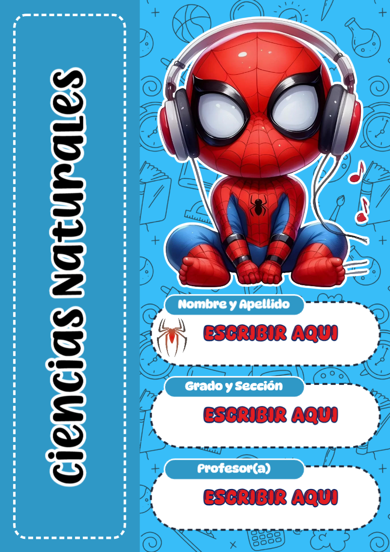 Portada de Spiderman de Ciencias Naturales Editable para Imprimir Gratis