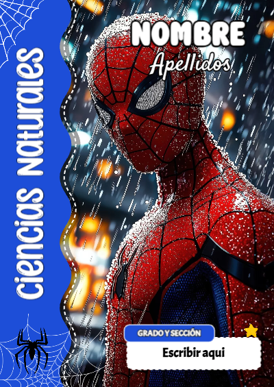 Portada de Spiderman de Ciencias Naturales Editable para Imprimir Gratis