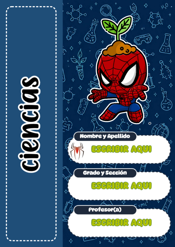 Portada de Spiderman de Ciencias para cuaderno para clases - para personalizar tus materias