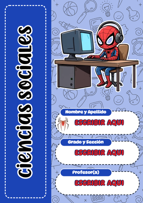 Portada de Spiderman de Ciencias Sociales para cuaderno con estilo creativo - diseño exclusivo y original
