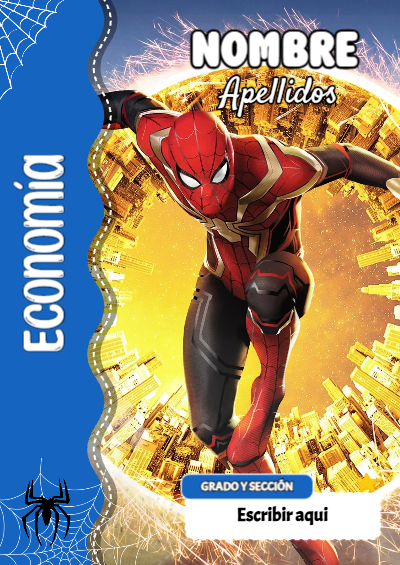 Portada de Spiderman de Economía para cuaderno con diseño escolar - creación especial de Mini Canva