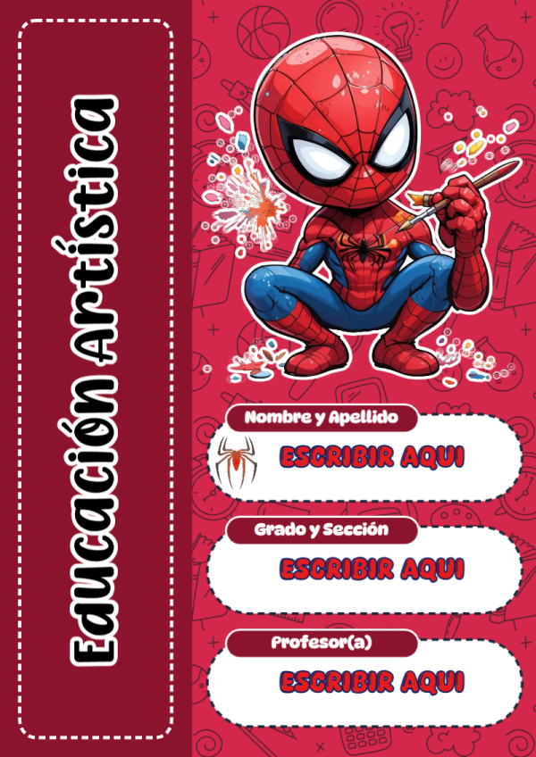 Portada de Spiderman de Educación Artística para cuaderno escolar creativa - versión premium para imprimir