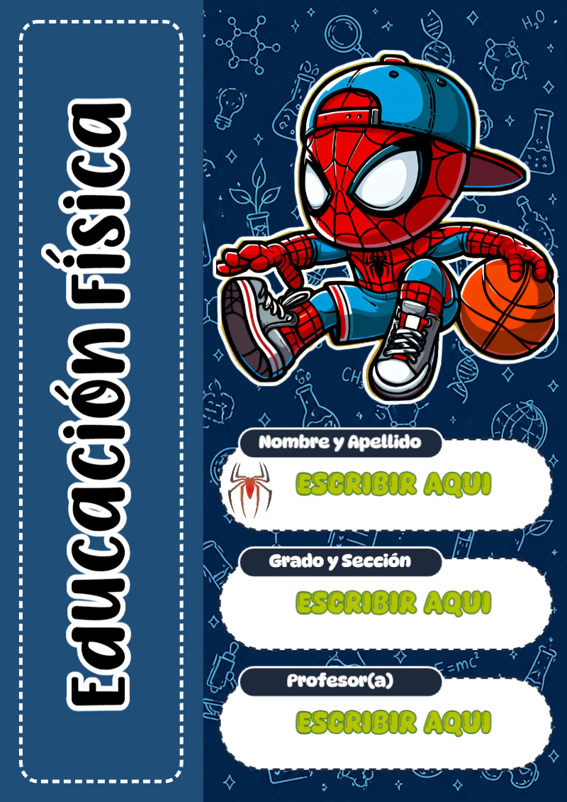 Portada de Spiderman de Educación Física para cuaderno personalizada para imprimir - creación especial de Mini Canva