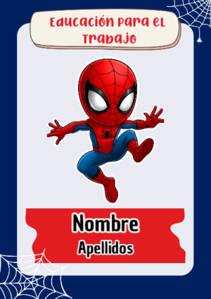 Portada de Spiderman de Educación para el Trabajo para cuaderno en tamaño A4 - diseño escolar moderno