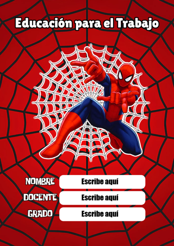 Portada de Spiderman de Educación para el Trabajo para cuaderno lista para imprimir en A4 - diseño exclusivo y original