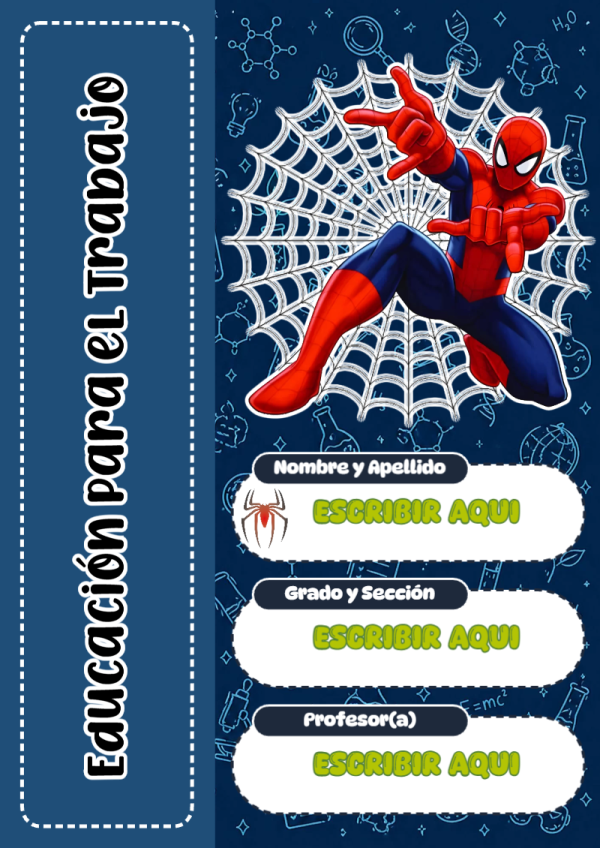 Portada de Spiderman de Educación para el Trabajo para cuaderno en formato A4 - para todas las edades y grados
