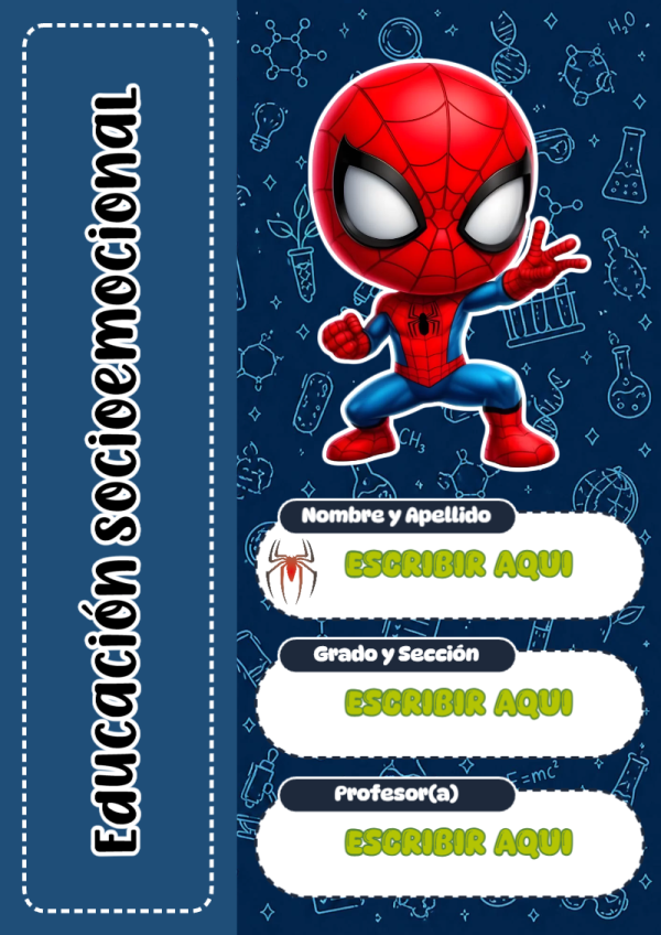 Portada de Spiderman de Educación Socioemocional para cuaderno lista para imprimir en A4 - ideal para cuadernos de espiral