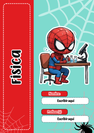 Portada de Spiderman de Fisica para cuaderno en formato A4 - con colores vivos y llamativos