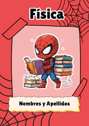 Portada de Spiderman de Física para cuaderno fácil de imprimir - diseño escolar moderno