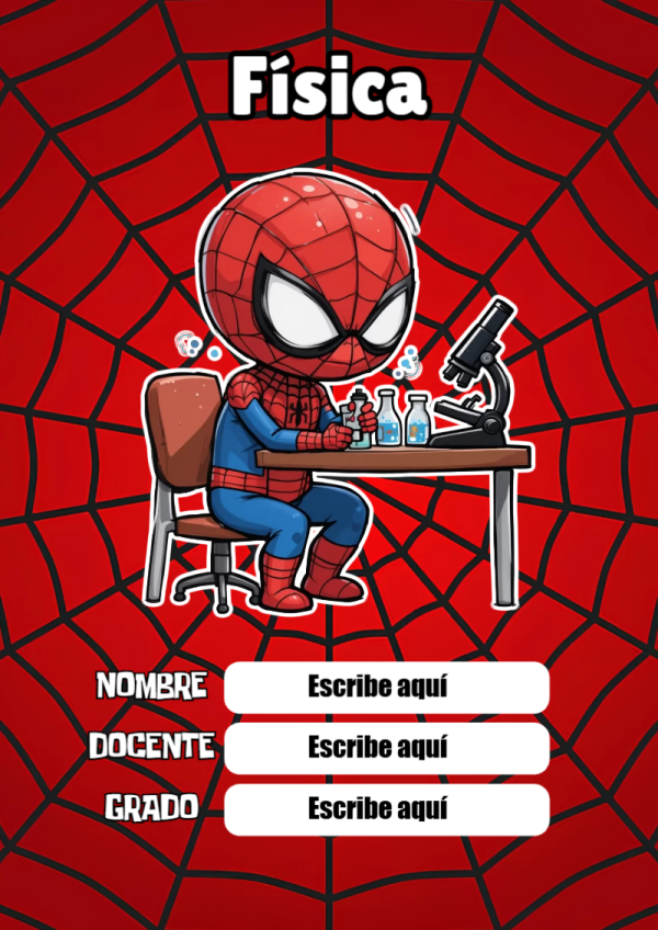 Portada de Spiderman de Física para cuaderno con diseño escolar - para personalizar tus materias
