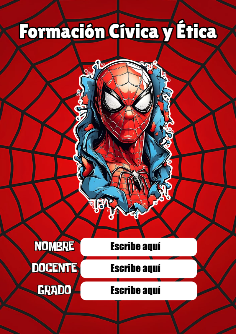 Portada de Spiderman de Formación Cívica y Ética Editable para Imprimir Gratis