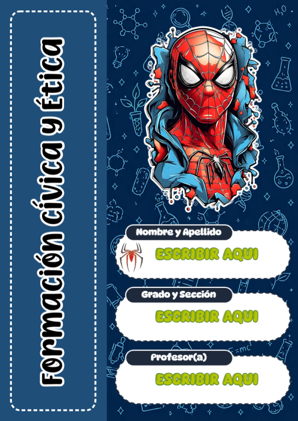 Portada de Spiderman de Formación Cívica y Ética para cuaderno ideal para niños - creación especial de Mini Canva