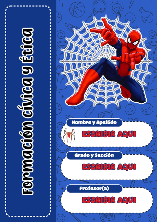 Portada de Spiderman de Formación Cívica y Ética para cuaderno llamativa y bonita - para personalizar tus materias
