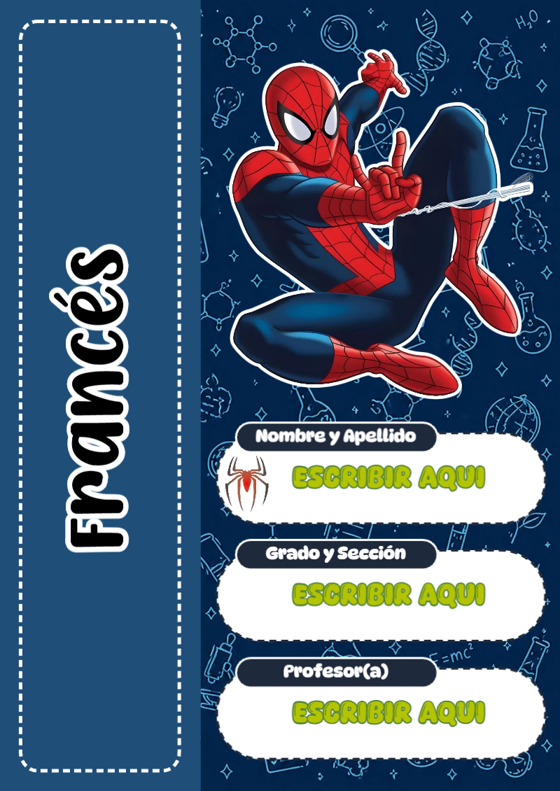 Portada de Spiderman de Francés para cuaderno con diseño bonito - estilo único para estudiantes