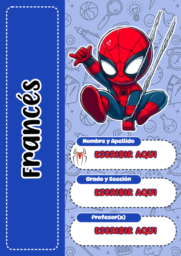 Portada de Spiderman de Francés para cuaderno ideal para niños - disponible para descarga gratuita