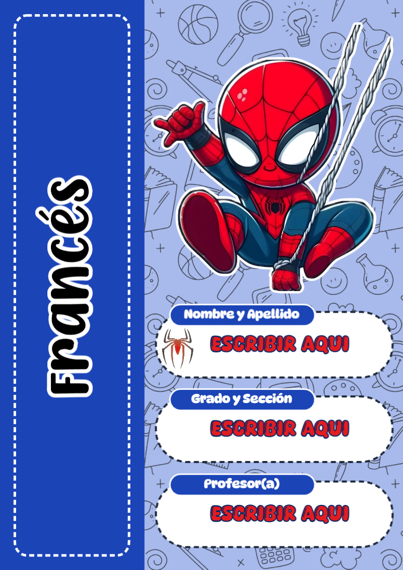 Portada de Spiderman de Francés Editable para Imprimir Gratis