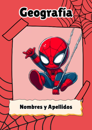 Portada de Spiderman de Geografía para cuaderno escolar para imprimir gratis - disponible para descarga gratuita