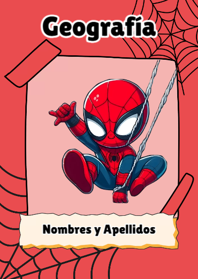 Portada de Spiderman de Geografía Editable para Imprimir Gratis
