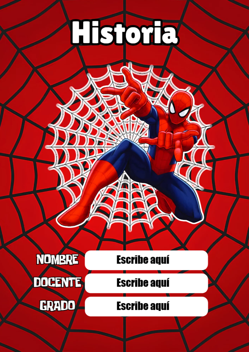 Portada de Spiderman de Historia para cuaderno con estilo creativo - creación especial de Mini Canva